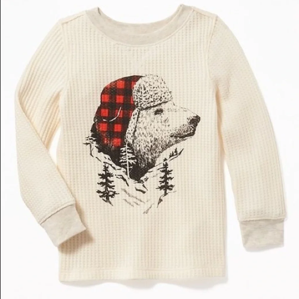 old navy | waffle knit thermal polar bear white tee 3t